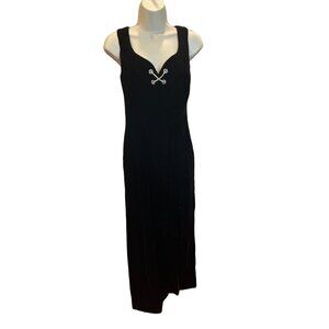 Late Edition Black Velvet Sleeveless Fitted Formal Dress with Rhinestones Sz M